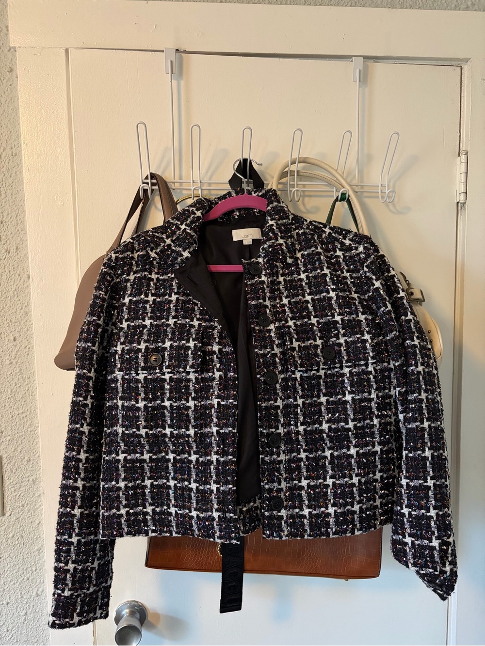 LOFT Black & White Tweed Cropped Jacket